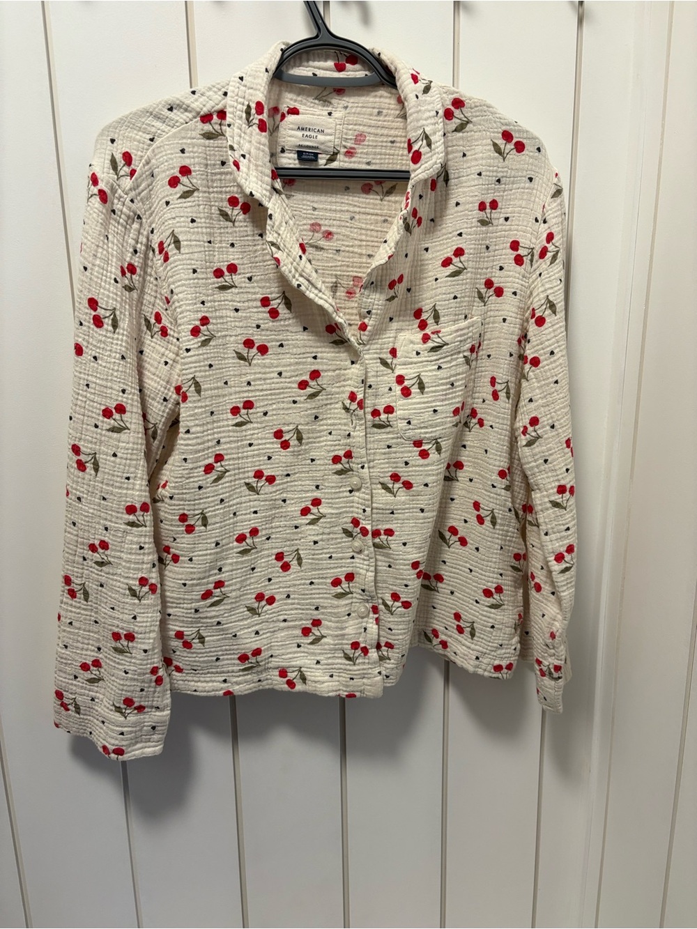 American Eagle 100% Cotton Button-Down lounge Shirt with Cherry Print